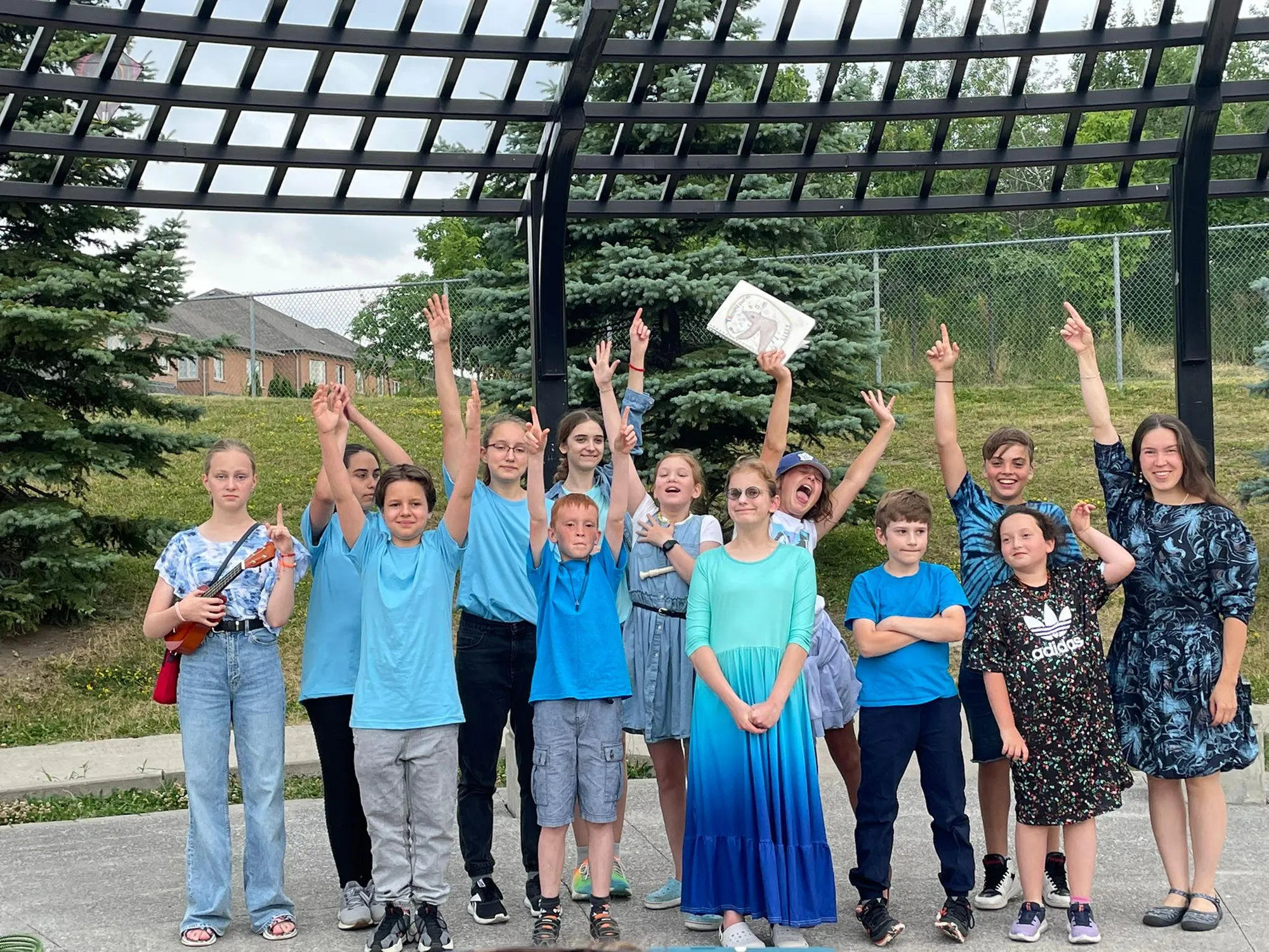 The choir celebrating after a performance