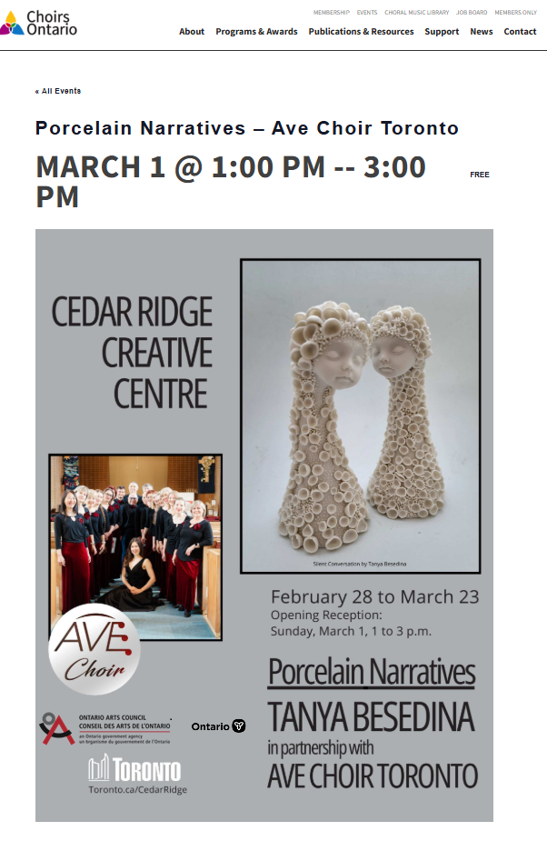 Exhibition poster for Porcelain Narratives at Cedar Ridge Creative Centre